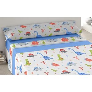 Degrees home Jurasic Hoeslaken voor kinderen, 105 x 190 cm, bedlaken, 50% katoen, 50% polyester, 3-delig, blauw