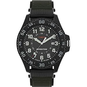 Timex Expedition Camper herenhorloge met stoffen armband 42 mm, zwart/wit, riem, Zwart/Wit, riem