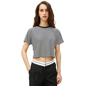 Koton T-shirt à manches courtes en viscose Mix Crew Neck pour femme, Black Stripe (9s9), XS