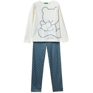 United Colors of Benetton Pig(Maglia+broek) 3Y5E0P04U pijama-set voor meisjes (1 stuk), Bianco Panna 901