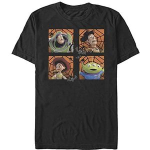 Disney Toy Story 1-3 biologisch T-shirt met korte mouwen, Halloween, vierkant. Uniseks T-shirt, zwart.