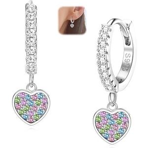 ORAZIO 925 Zilveren Butterfly Love Heart Dangle Oorbellen voor Vrouwen Meisjes Kinderen Zirkoon Hypoallergene Oorbellen Hanger Meerkleurig, Sterling zilver