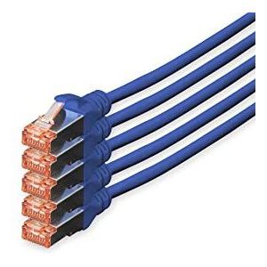 DIGITUS LAN-kabel Cat 6-10 m, 5 stuks RJ45-netwerkkabel | S/FTP afgeschermd | compatibel met Cat 6A en Cat 7 | blauw