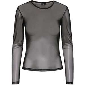 PIECES Pcninni LS Mesh Top Noos BC Qx T-shirt met lange mouwen voor dames, zwart.