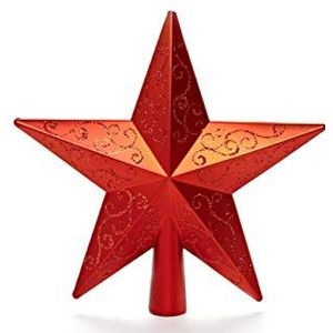HEITMANN DECO Plastic Kerstboompiek: de moderne ster voor kerstboom - rood met pailletten decoratie