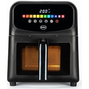RGV FRY TYPE 6 Air WINDOW 6L Luchtfriteuse met 12 programma's zonder olie voor braden, koken, verwarmen, familieformaat, 1700 W, zwart, gezonde keuken