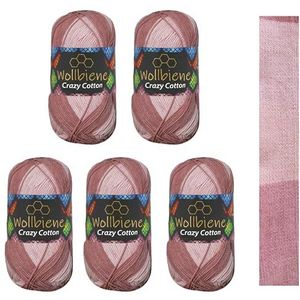 Wollbiene Crazy Cotton Batik 5 x 100 g, elk 500 gram met kleurverloop, 55% katoen, meerkleurig, wol voor breien en haken (6090 bessentinten)