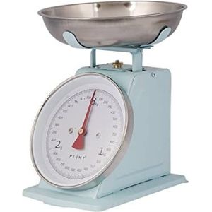 PLINT Nieuwe 3 kg traditionele gewichtsweegschaal met roestvrijstalen kom, retro mechanische vintage weegschaal, retro keukenweegschaal met grote metalen kom (Ice Color)