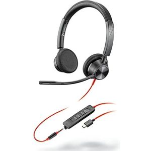 Plantronics Blackwire 3325 USB-A (Poly) 2-oor bekabelde hoofdtelefoon (stereo) met microfoonarm, verbinding met PC/Mac via USB-A of smartphone/tablet via 3,5 mm poort, teams enz.