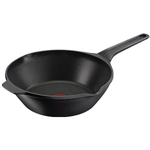 Tefal Robuuste wokpan van gegoten aluminium E24919-28 cm, eenvoudige reiniging, anti-aanbaklaag, temperatuurweergave, vaatwasmachinebestendig, inductiebestendig, zwart