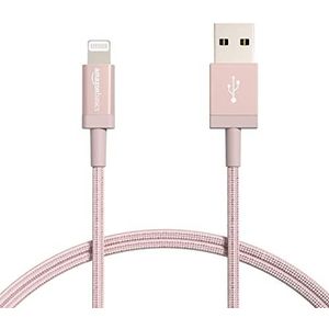 Amazon Basics 2 x Lightning naar USB-A-kabel voor iPhone (2 stuks) gevlochten nylon met MFi-certificering, roségoud, 0,9 m