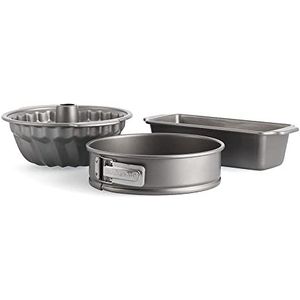 KitchenAid Aluminium Steel Set van 3 taartvormen 24 cm, tulbandvorm 24 cm, taartvorm 27 x 11 cm, PFAS-vrije antiaanbaklaag, ovenvast, vaatwasmachinebestendig, grijs