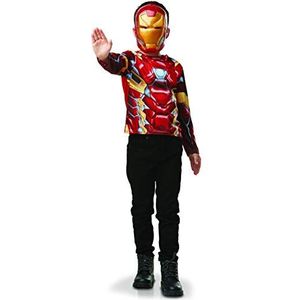 rubiescostumeco.inc Rubies, officieel Avengers, kostuum voor kinderen met een klassieke Iron Man-top, bedrukt + zijn masker van kunststof, eenheidsmaat 5-8 jaar, Marvel superhelden