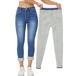 Yehopere Winterjeans voor dames, fleece, gevoerd, slim fit, warm, hoge taille, denim, Blauw As22