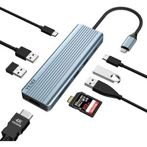 YLSCI 9-in-1 dockingstation, USB C-hub met 4K HDMI, 4 USB-A-poorten, 1 SD/TF-kaartlezer, PD 100W voor Windows, Mac OS, Pro Surface, USB-C computer