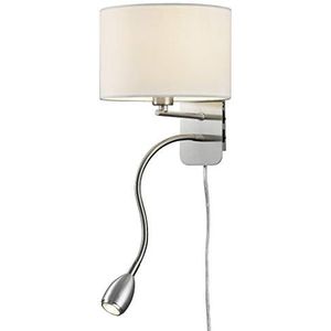 Trio Leuchten Hotel Wandlamp 271170201, Metaal Nikkel Mat, Stoffen Kap, E14, Wit