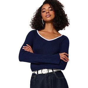 Trendyol Pull basique en tricot Sweetheart pour femme, bleu marine, S