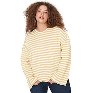 TRENDYOL T-shirt à col rond pour femme - Grandes tailles - Coupe droite, Vison, 4XL