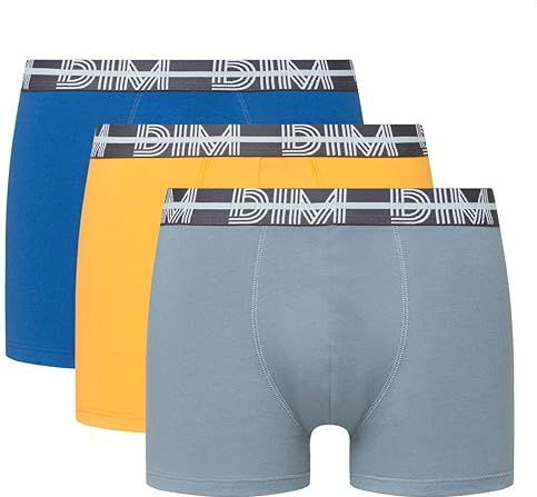 Dim Boxershorts voor heren, krachtige stijl, katoen, stretch, 3 stuks, muisgrijs/mimosa geel/staalblauw, XL
