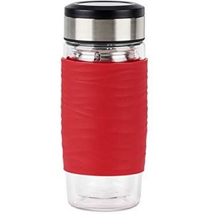 EMSA Theemok van glas, rood, 0,4 l, dubbelwandig glas, siliconen huls, perfecte thee-infusie, 2-in-1 filter, 100% waterdicht, 100% veilig N2080400