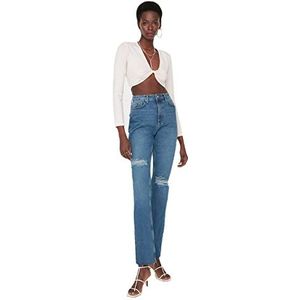 Trendyol Gedetailleerde hoge taille flare jeans met blauwe femme, blauw, 36, Blauw