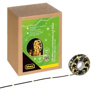 Idena 30542 micro-led-lichtketting met 200 leds, goudgeel, voor binnen en buiten, ca. 22,9 m lang op rol, 8 uur timerfunctie, voor knutselen, decoratie