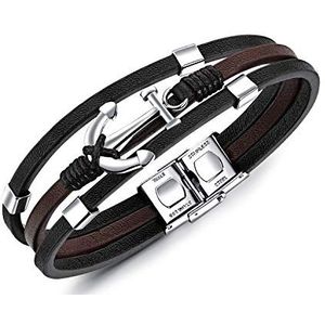 Unendlich U Infinite U Leren armband, meerlaags, met gesp van roestvrij staal, ankerarmband voor heren, kerstcadeau, verjaardag, 21 cm, leer, Leer