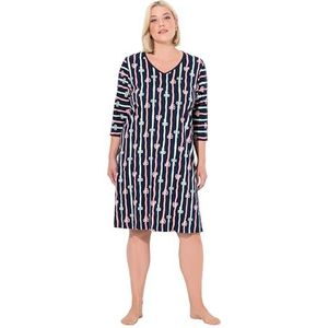 Ulla Popken Bigshirts, 2-pack, Rundhals/V-hals, 3/4-arm nachthemd voor dames, Nachtblauw.