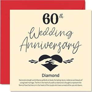 Bruiloftsdagkaart voor de 60e verjaardag voor echtgenoot vrouw vriend vriendin 60e trouwdag - diamant trouwdagkaart voor vrouwen mannen vrouwen mannen hem 145mm x 145mm