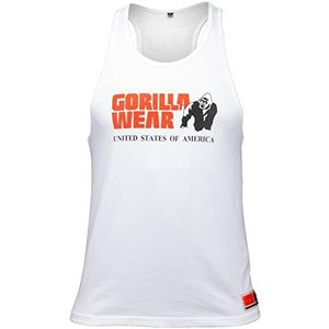 Gorilla Wear Klassieke fitness tanktop wit bodybuilding sport vrije tijd met logo-print licht comfortabel voor optimale beweging katoen