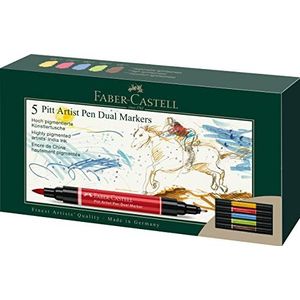 Faber-Castell 162005 Pitt Artist Pen Dual Marker Set van 5 inktpennen uit China met twee punten, penseelpunt en metalen vezelpunt, kartonnen etui
