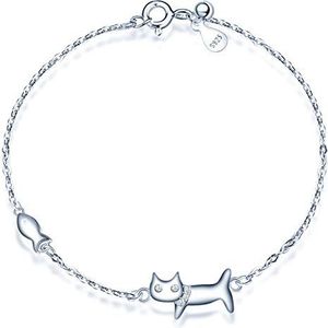 Elegante armband voor dames en meisjes, 925 zilver, schattige kattenarmband, met ingelegde zirkonia, cadeau voor verjaardag, Valentijnsdag en Kerstmis, sterling zilver, zirkoniumoxide, Sterling zilver