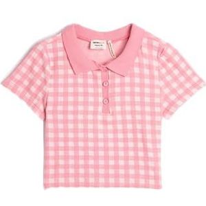 Koton Polo court à manches courtes et boutons pour fille Coupe ajustée, Rose à carreaux (2c6), 7-8 Jahre