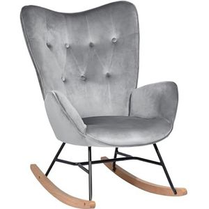 39F FURNITURE DREAM Schommelstoel fluweel voor kinderen, ontspannend, Scandinavisch, armleuning, ligstoel met hoge rugleuning, slaapkamer, kantoor, woonkamer, grijs, 68 x 87 x 98 cm