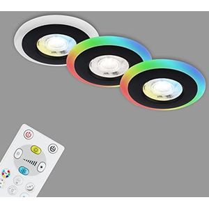 Briloner - Set met 3 LED plafondinbouwlampen LED ringlicht RGB CCT inbouwspot platte LED inbouwspots badkamer IP44 zwart 84x34mm (DxH)