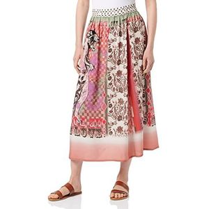 Cream Women's Midi Skirt Regular Fit Graphic Print Elasticated Waist Femme, Multi Pink Tiger, 38