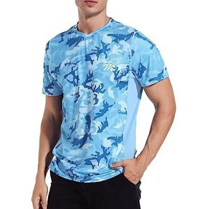 MEETWEE Heren T-shirt met korte mouwen en uv-bescherming UPF 50+ voor hardlopen, surfen, sporten, Blauwe Camouflage