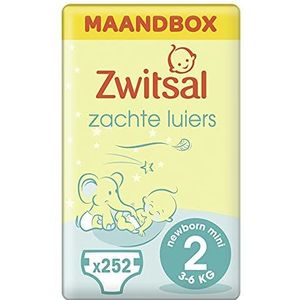 Zwitsal Luier Mini Maat 2 (3-6 kg), met comfortabele en zachte pasvorm - 252 luiers - Maandbox