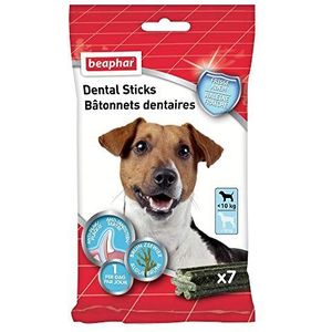 BEAPHAR - Tandstokjes voor puppy's (< 10 kg) - Caloriearme traktaties met bruine algen en groene thee - Frisse adem - Verwijdert tandplak en tandsteen - 7 eenheden