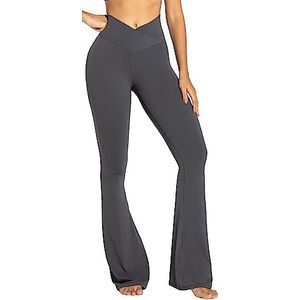 Sunzel Uitlopende legging, gekruiste yogabroek met buikcontrole, hoge taille en wijde pijpen, donkergrijs, XS, Donkergrijs