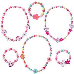 6 stuks houten sieraden kinderen halsketting prinses armband eenhoorn kralen armband eenhoorn sieraden kinderen meisjes verjaardagscadeau prinses meisje hout, hout