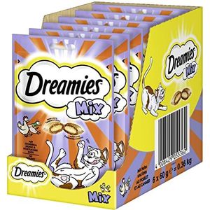 Dreamies Mix kattensnacks met kip en eend - buitenkant knapperig & binnenkant romig - 6 x 60 g