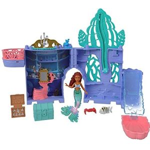 Disney Set poppenhuis Ariel's grot verhalen om te stapelen, met Sebastiaanse figuren en plunjezak en accessoires, speelgoed voor kinderen, vanaf 3 jaar, HPL54
