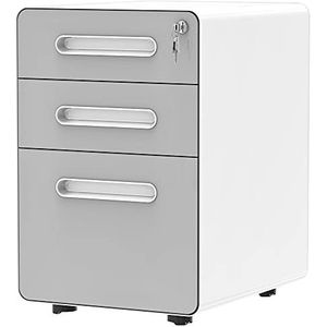 YITAHOME Rolling File Cabinet, Metalen Mobiele File Cabinet met Lock, Filing Cabinet Under Desk Past Legal/Letter/A4 Size voor Home/Office, Volledig gemonteerd, Grijs en Wit
