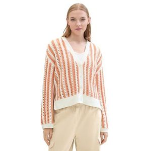 TOM TAILOR Denim Cardigan en tricot pour femme, 35691 - Vertical Terracotta Stripe, XL