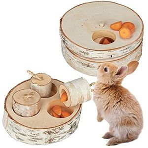 Relaxdays Set van 2 slim houten speelgoed voor konijnen en cavia's, naturel