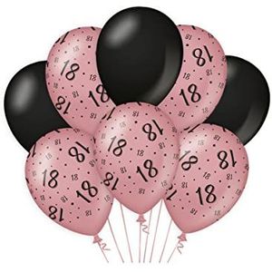 Verjaardagsballonnen roze/zwart, 6 stuks
