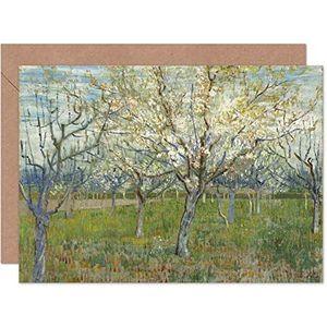 Vincent Van Gogh The Pink Orchard Fine Art Greeting Card Plus envelop, wit, binnenkant, roze