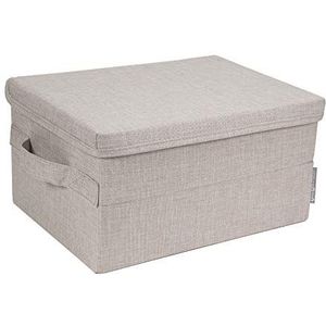 Bigso Box of Sweden Kleine opbergdoos met deksel en handvat, opbergdoos van polyester en karton in linnenlook, opvouwbare doos voor kleding, accessoires, speelgoed enz., beige