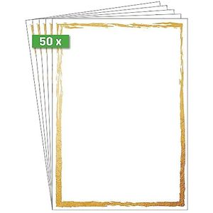 SIGEL DP614 Brieven/menupapier, A4, 200 g/m², dubbelzijdig bedrukt, voor alle printers, wit/gouden lijst, 50 vellen